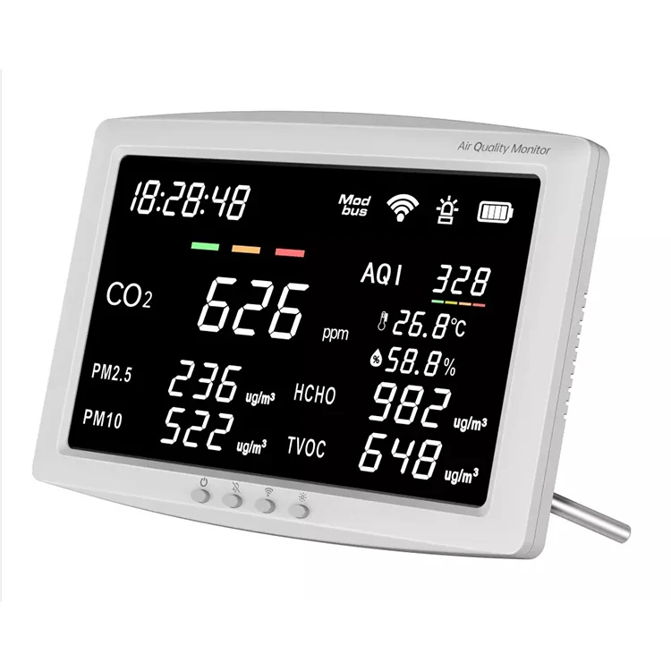 WiFi RS485/Modbus Big LED Display Wall-Mounted CO2 Meter & PM2.5/TVOC Detector with NDIR Technology Indoor Air Quality Monitor