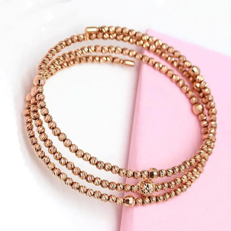 585 Purple Gold Shiny Soft Chain Ball Beads String Bracelet for Women Adjustable 14K Rose Gold Fashion Party Luxury Jewelry