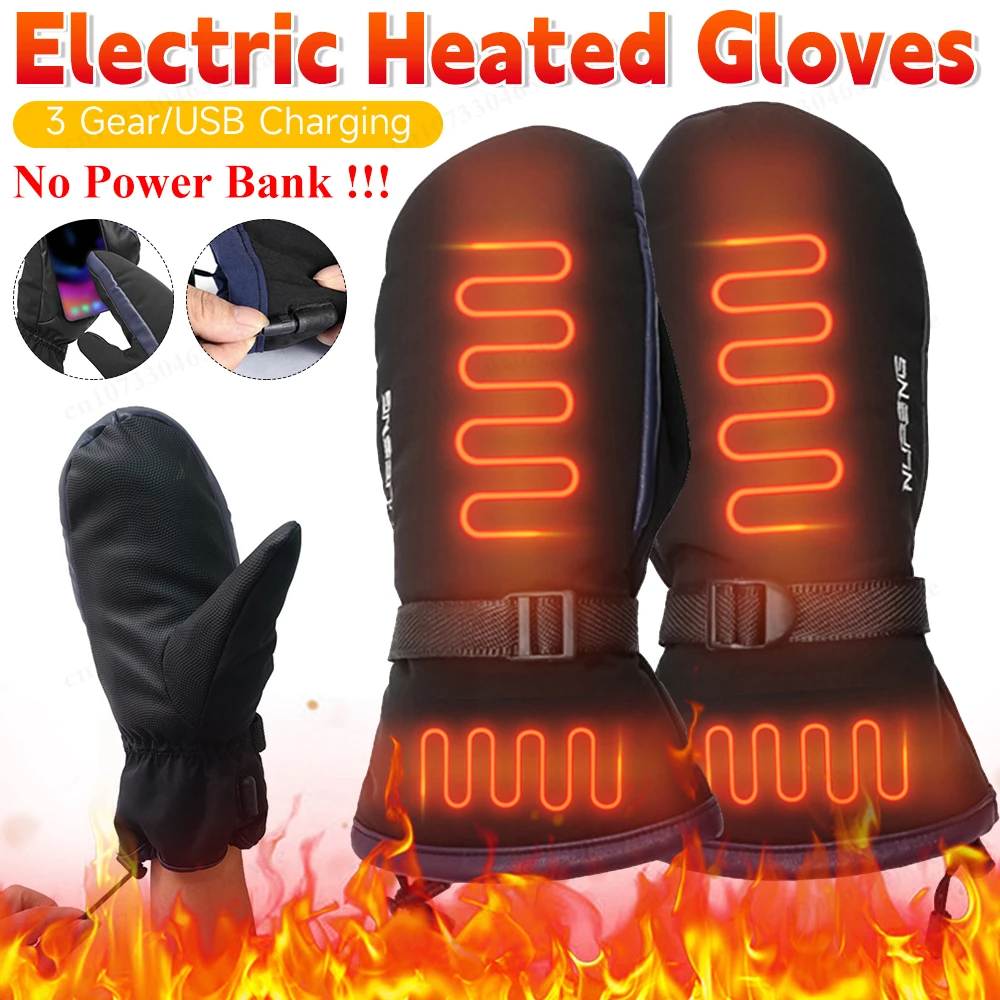 Electric Heating Gloves USB Charging Hand Warmer Gloves Waterproof 3 Gear Temperature for Outdoor Camping Hiking