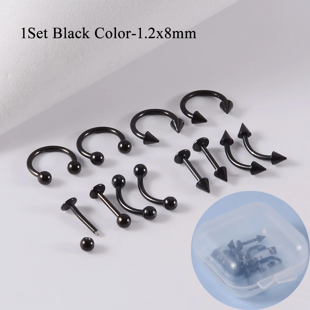 12 teile/satz Chirurgenstahl Silber Farbe Vergoldet Schwarz Regenbogen Ohr Nase Augenbraue Labret Grundlegende Piercing Schmuck Set 8mm