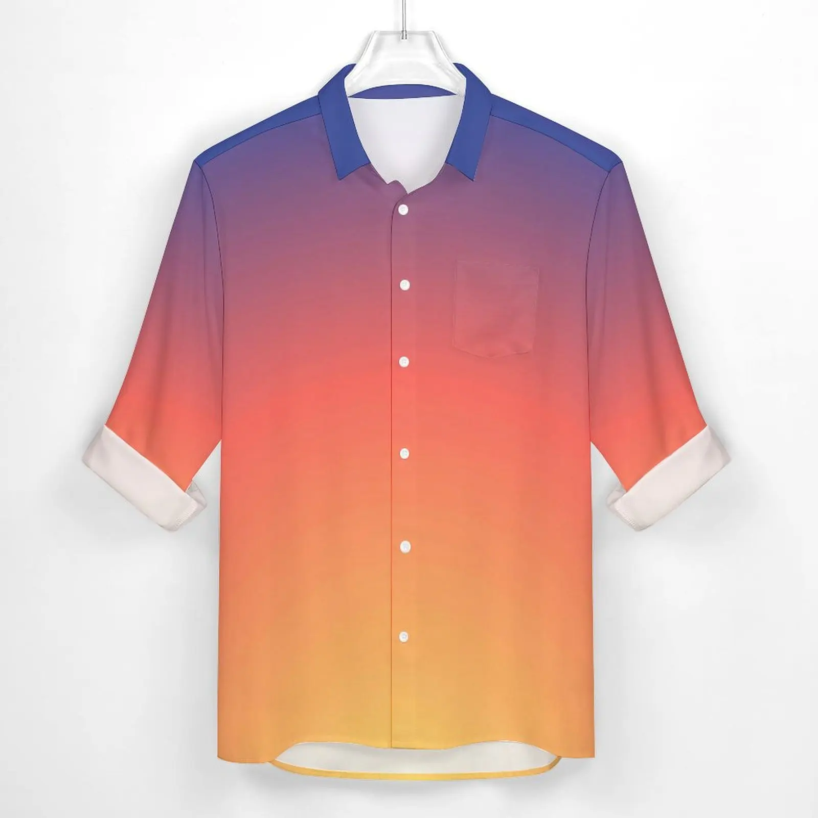 Kleurrijke Zonsondergang Casual Shirts Mannen Ombre Print Shirt Lange Mouw Nieuwigheid Y 2K Blouses Lente Grafische Tops Grote Maat