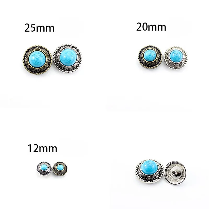 5PCS Retro Imitation Turquoise Round Decorative Concho Buttons Metal Castings Conchos Screw Back DIY Leather Craft Accessories