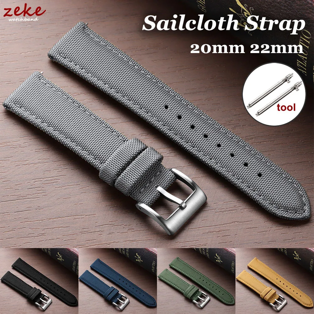

Sailcloth Watch Strap 20mm 22mm Ribbed Nylon Watchband Men's Women's Quick Release Bracelet Army Sport Waterproof Wristband Belt