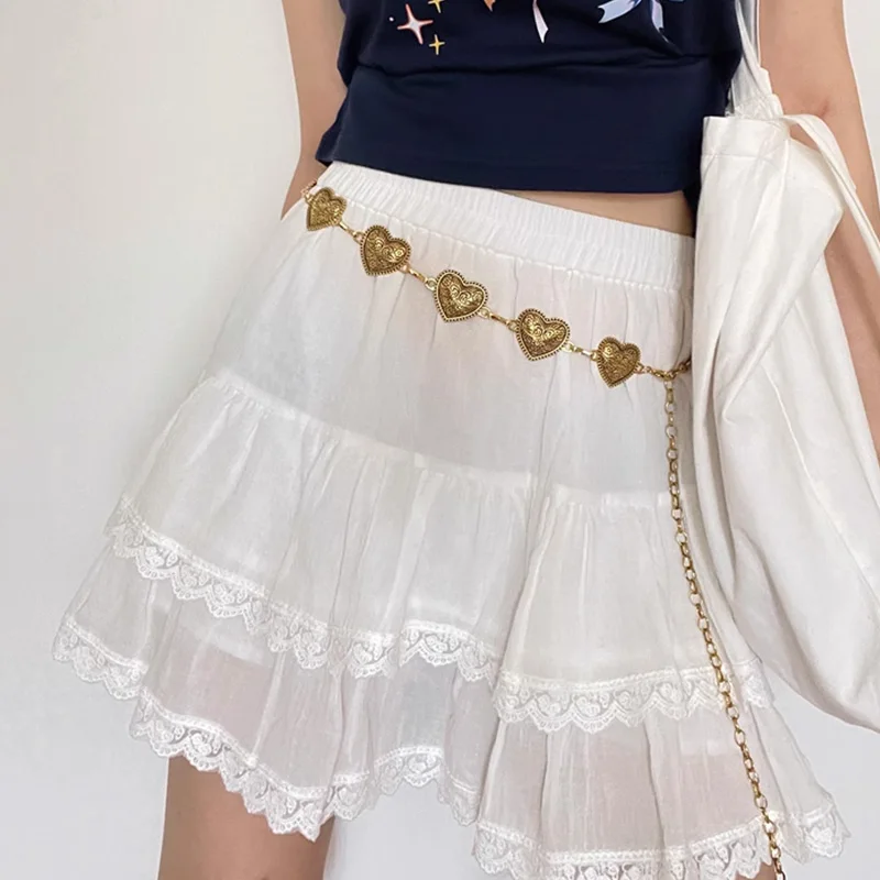 Silver Heart Waist Chain Belt Female Fashion Gold Belts For Women High-end Luxury Brands Gothic Belt Punk Y2K Jeans Waistband