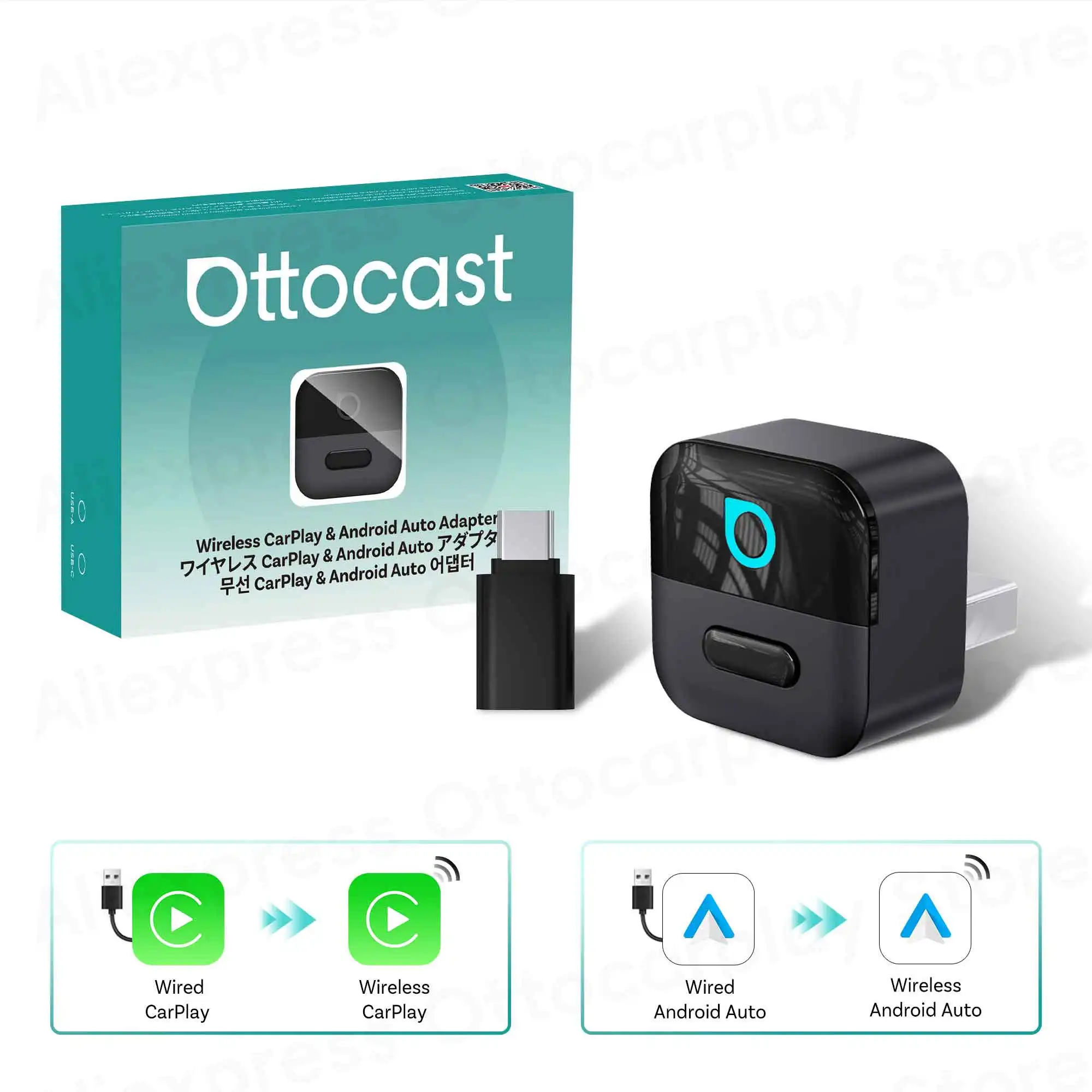 OTTOCAST Mini Pico 2026 Draadloze CarPlay Android Auto Adapter voor iPhone & Android Telefoons Autoaccessoires voor VW Toyota Ford Benz