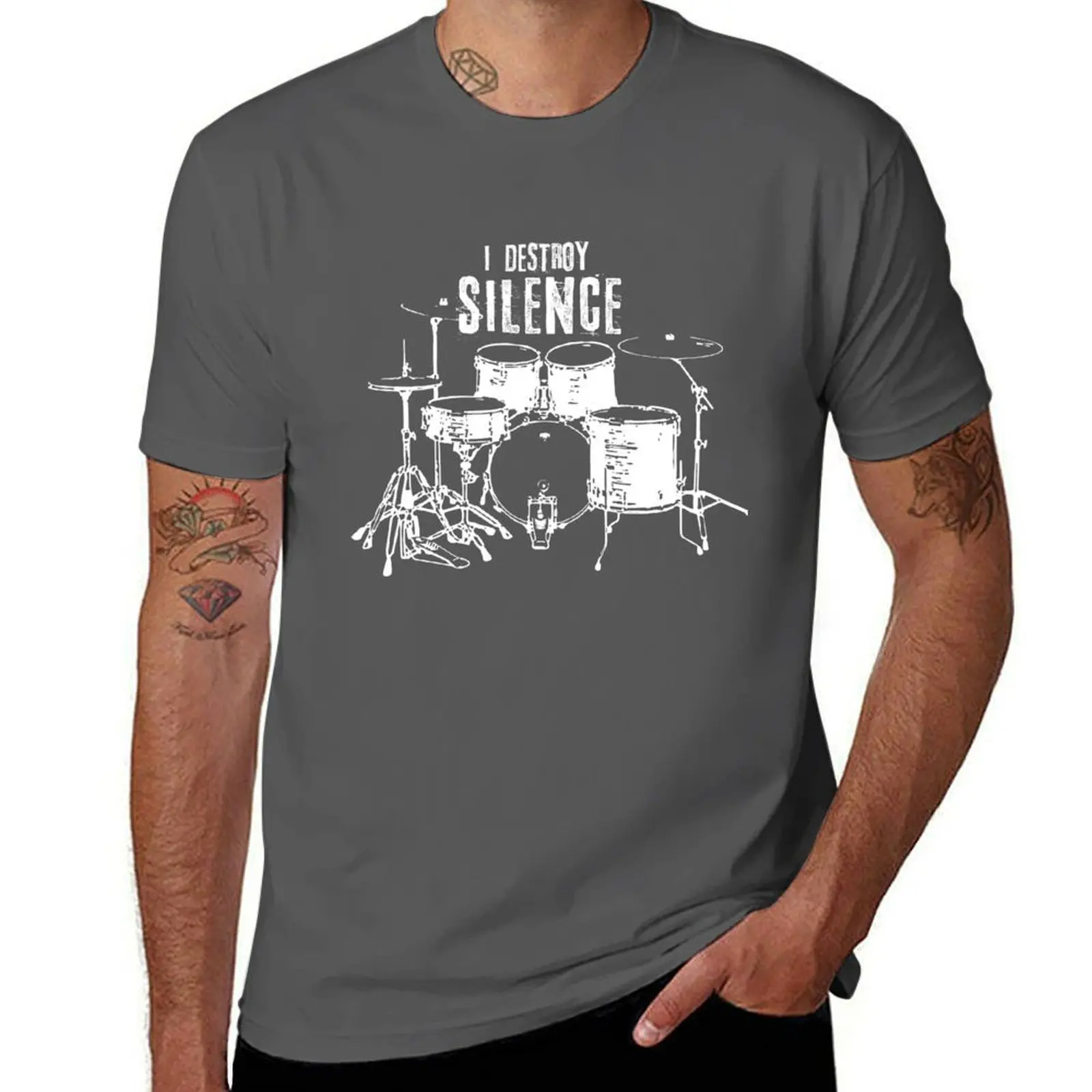 

I Destroy Silence Drummer T-Shirt t shirt for man cotton t shirts high quality T-Shirt
