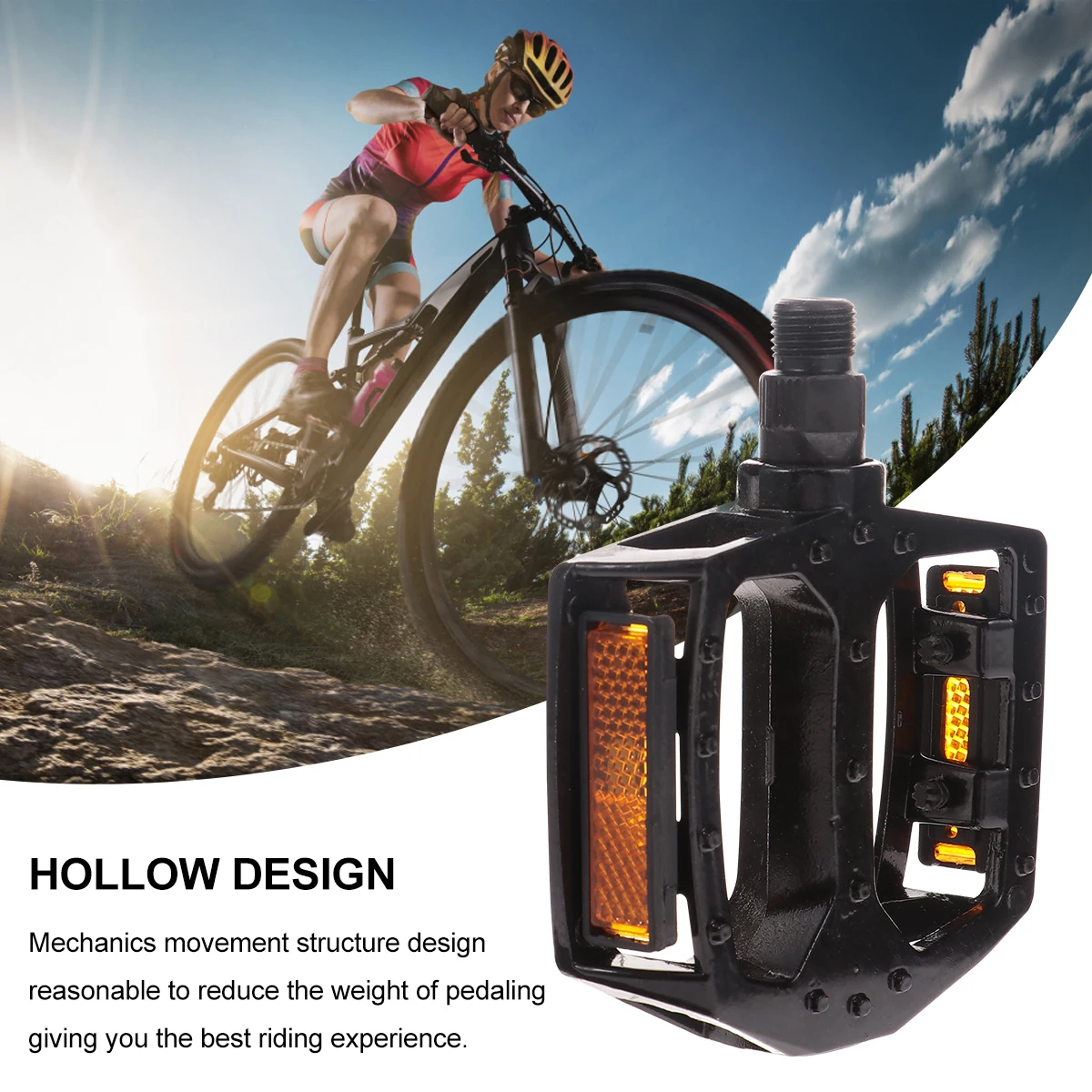 

2pcs Aluminum Alloy Hollow Bike Pedals Mountain Cycling Durable Lightweight Pedal Reflective Stripes Black