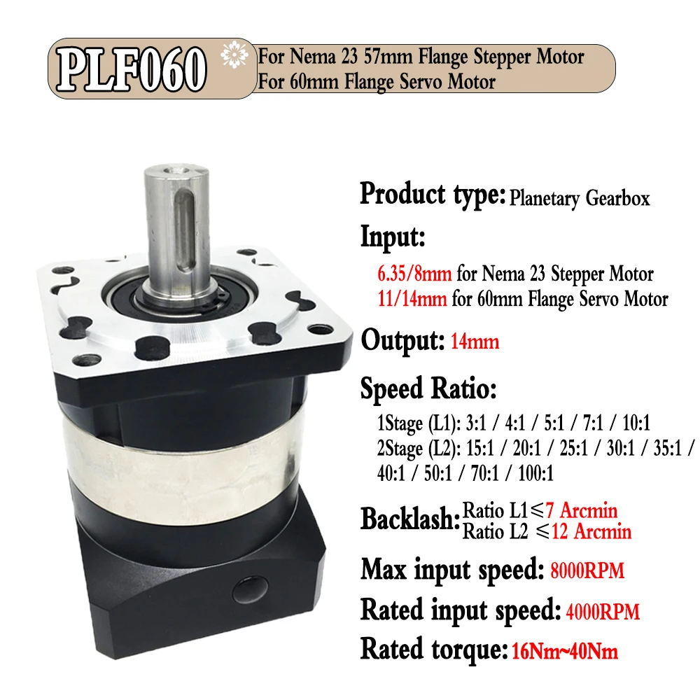 Nema23 Planetary Reducer 200W 400W Servo Motor Reducetion Gearbox Gear 6.35/8/11/14mm input 14mm Output Ratio 5:1 10:1 for 60mm