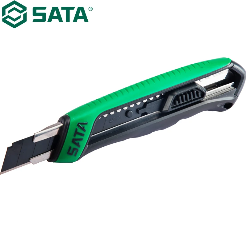 SATA 93482 Rubber Plastic Handle Push Button Art Knife 8-Section 18x100MM High Quality Materials Exquisite Workmanship