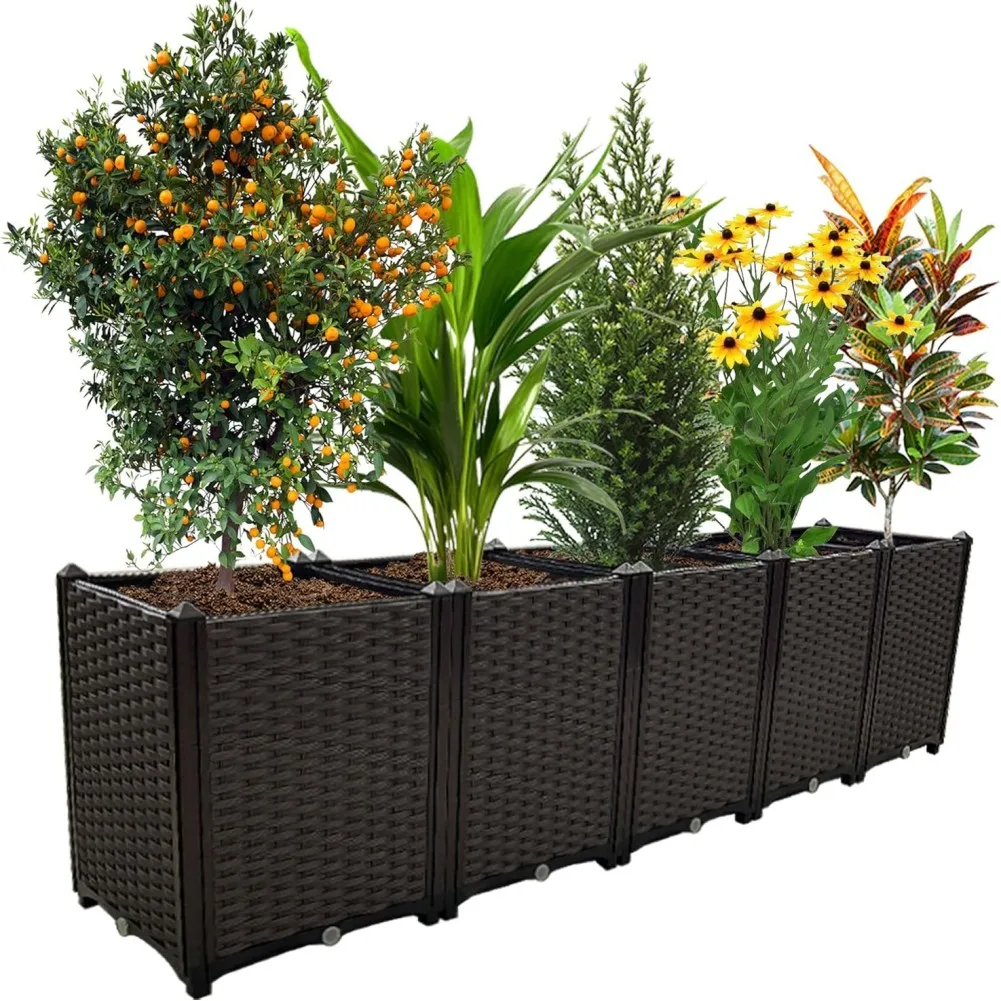 

Plastic Planter Box Classic Woven Flowerpot Box Outdoor Raised Plant Pots for Outdoor Balcony Patio Flower Vegetable Planting