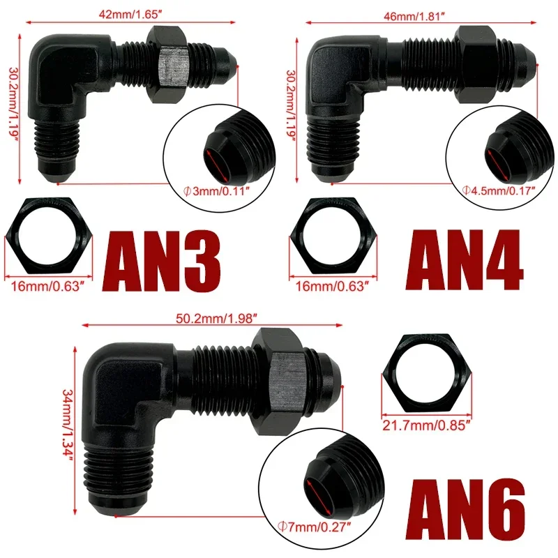 2X 0 Degree 90 Degree 3AN 4AN 6AN 8AN 10AN 12AN Flare Union Bulkhead Fitting Adapter Fuel Hose Fitting For Tab or Wirewall Black