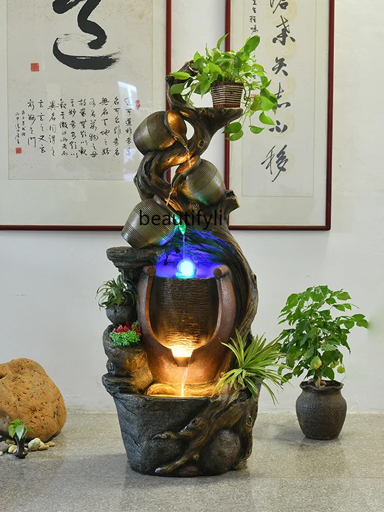 

xzNew Chinese Style Water Fountain Indoor Living Room Entrance Lucky Fengshui Wheel Decoration Floor-Standing Decorations