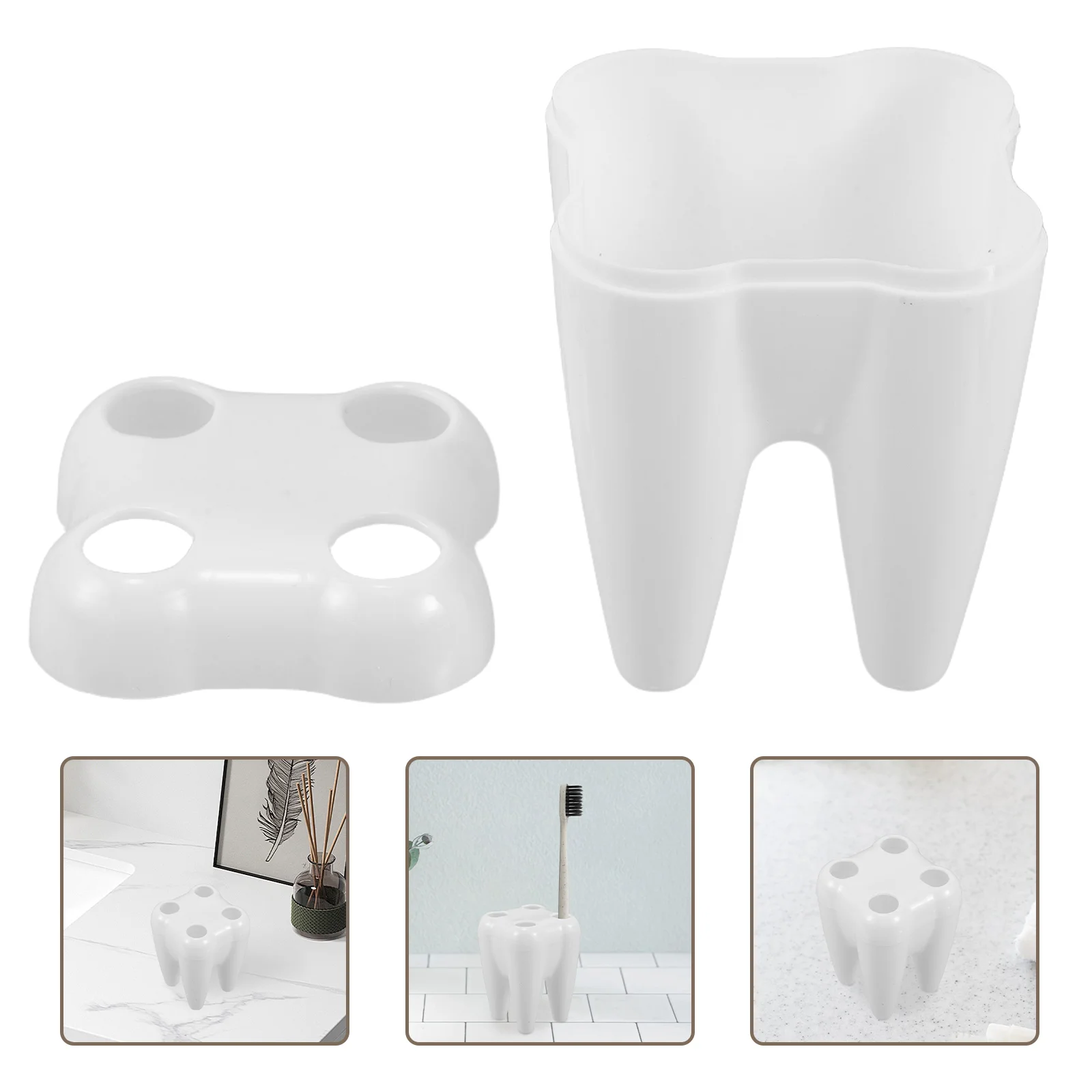 

Tooth-Shaped Toothbrush Holder Multi-Slot Cartoon Design Bathroom Organizer Easy Clean Accessory for Family Use