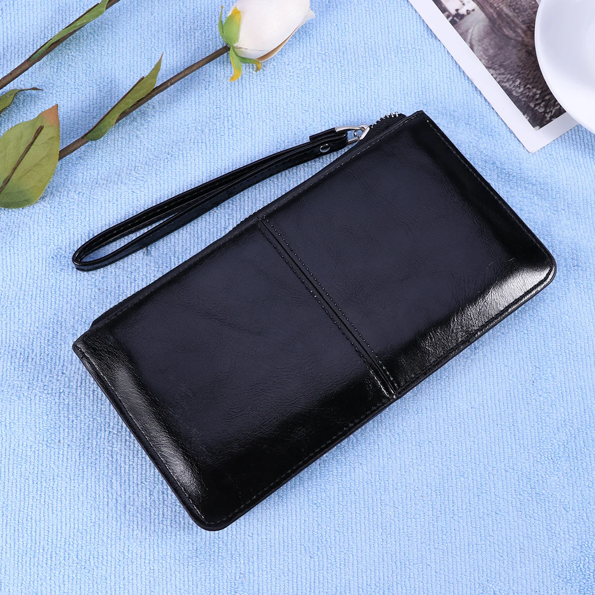 

Women Wallet Zipper Buckle Clutch Purse Mobile Handbag Holder High Capacity Black Case Flip Cover Privacy Protection