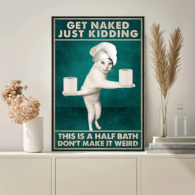 

Fun Animal Cat Toilet Paper Posters and Prints, Canvas Paintings Wall Art Pictures, for Bathroom Home Decoration