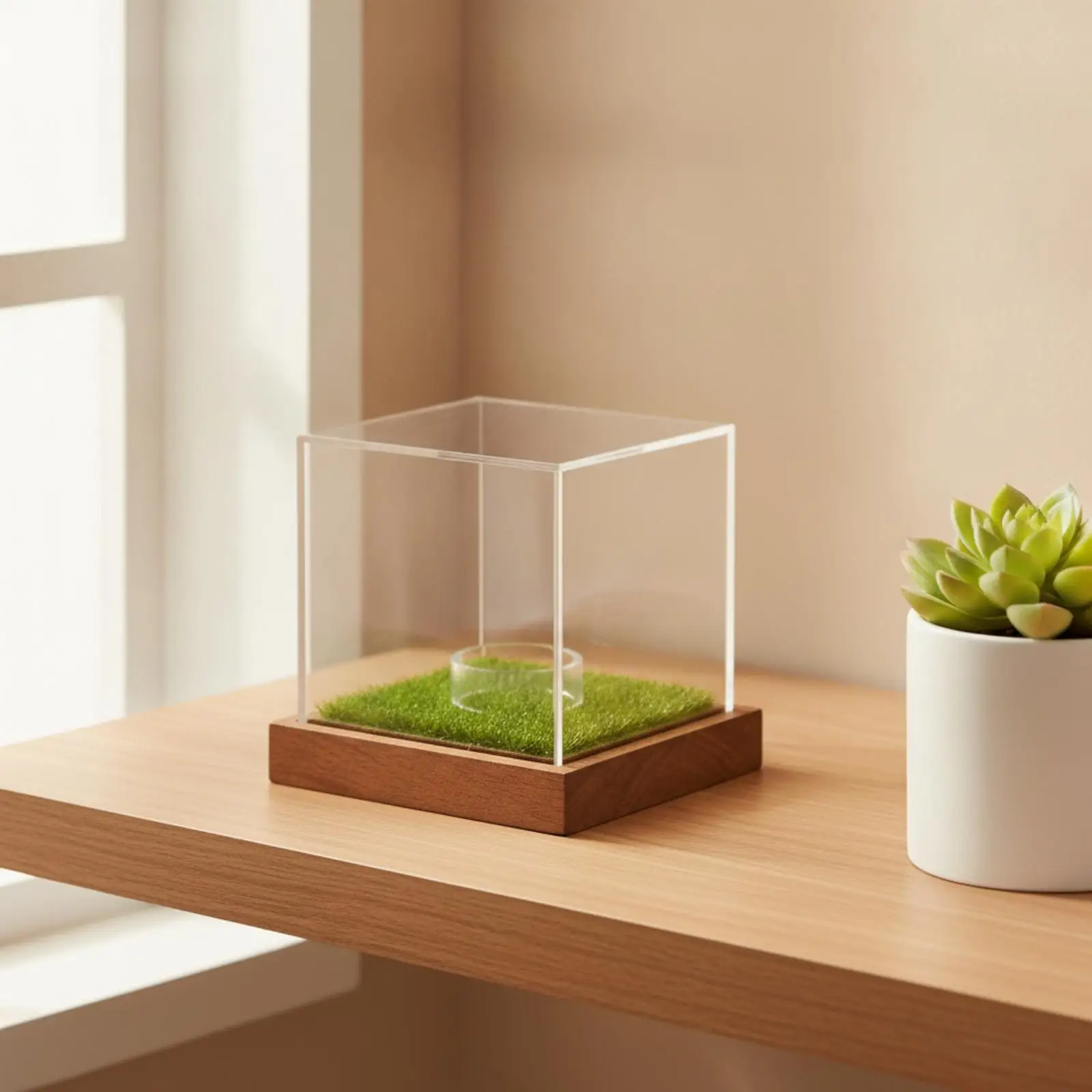 Single Golf Ball Display Stand Acrylic Clear Case Wooden Base for Collectible Memorabilia Showcase Home Office Desk Shelf Decor