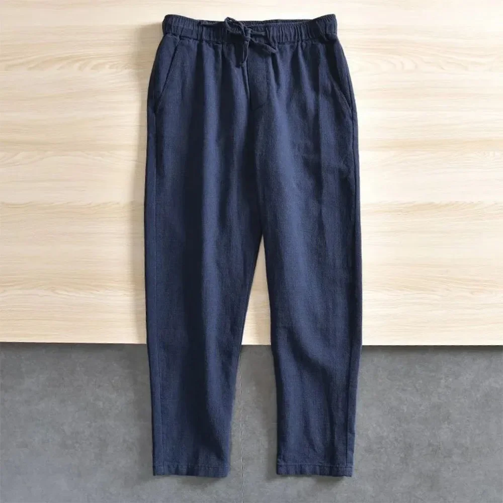 Männer Baumwolle Leinen Casual Hosen Baggy Streetwear Männer Jogger Sport Hosen Einfarbig Lange Gerade Trendy Hosen für Männer – Detail 4
