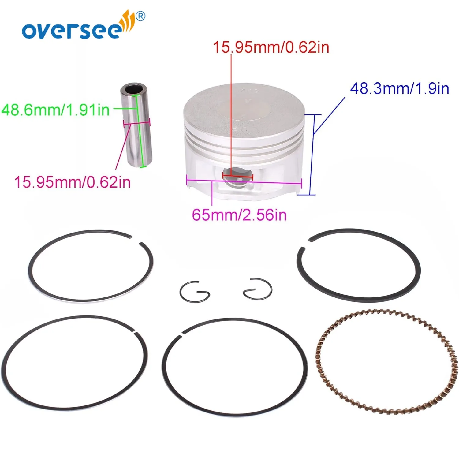 

Комплект поршней STD 69W-11631 для лодочных моторов Yamaha 4T 25HP 30HP 40HP 50HP 60HP, 69W-11631-00-97, 65 мм