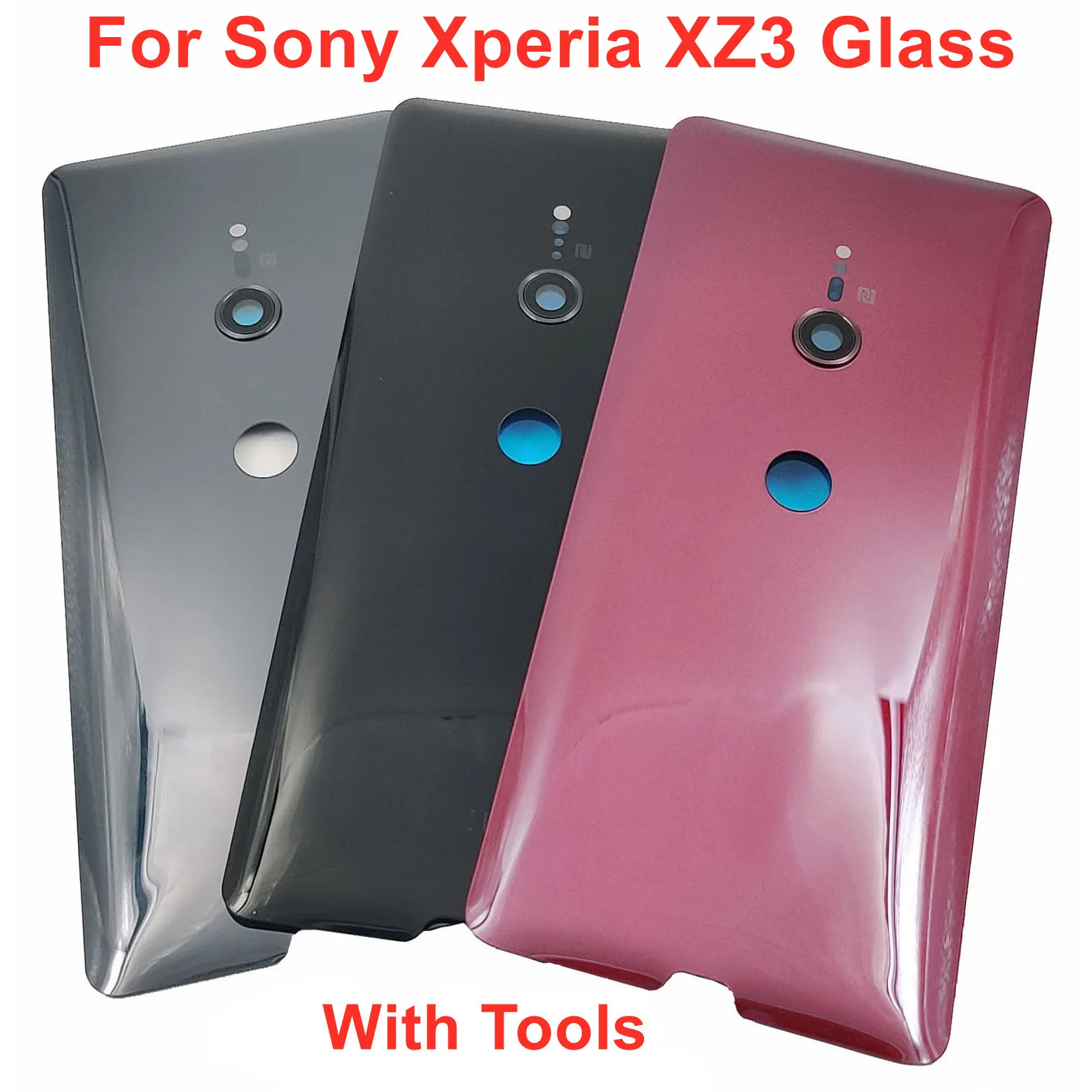 A+++ Gorilla Glass Back Lid Door For Sony Xperia XZ3 Hard Battery Cover Rear Panel Housing Shell Case With Camera Lens Adhesive