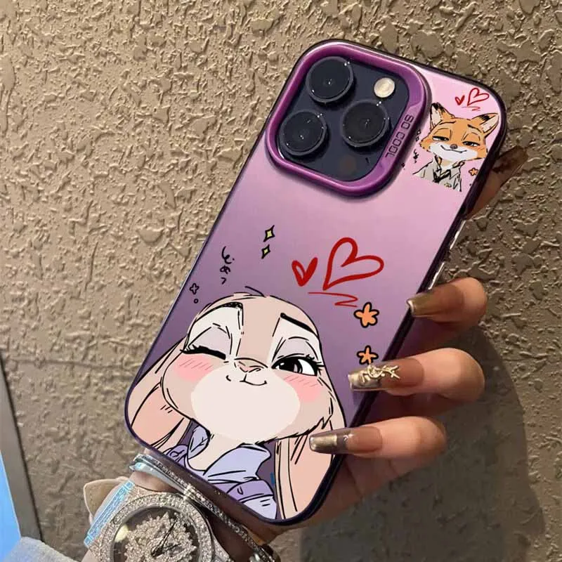 Zootopia زوجين غطاء لطيف لابل آيفون 17 الهواء 16E 16 15 14 13 12 mini 11 8 7 Pro Max Plus حافظة هاتف ملونة