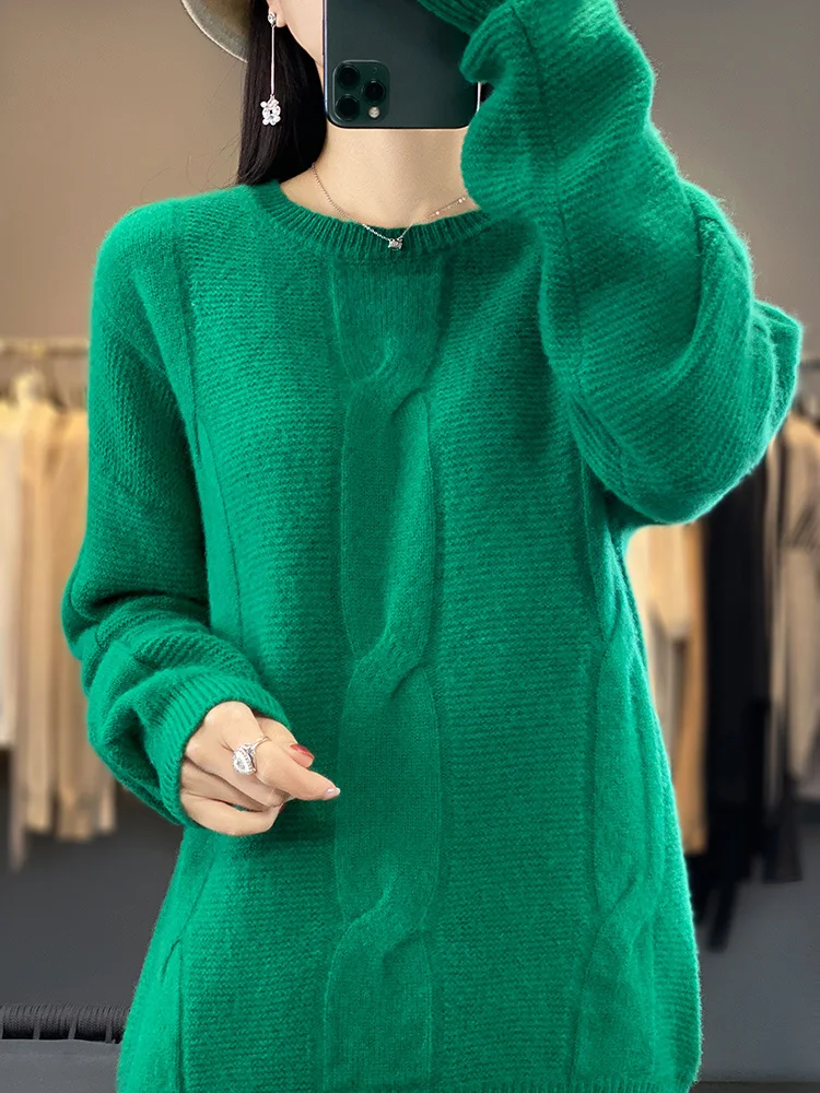 Addonee Spring Women 100% Merino Wool Knitted Solid Color O- Neck Soft Comfortable Sweater 2024 New Fashion