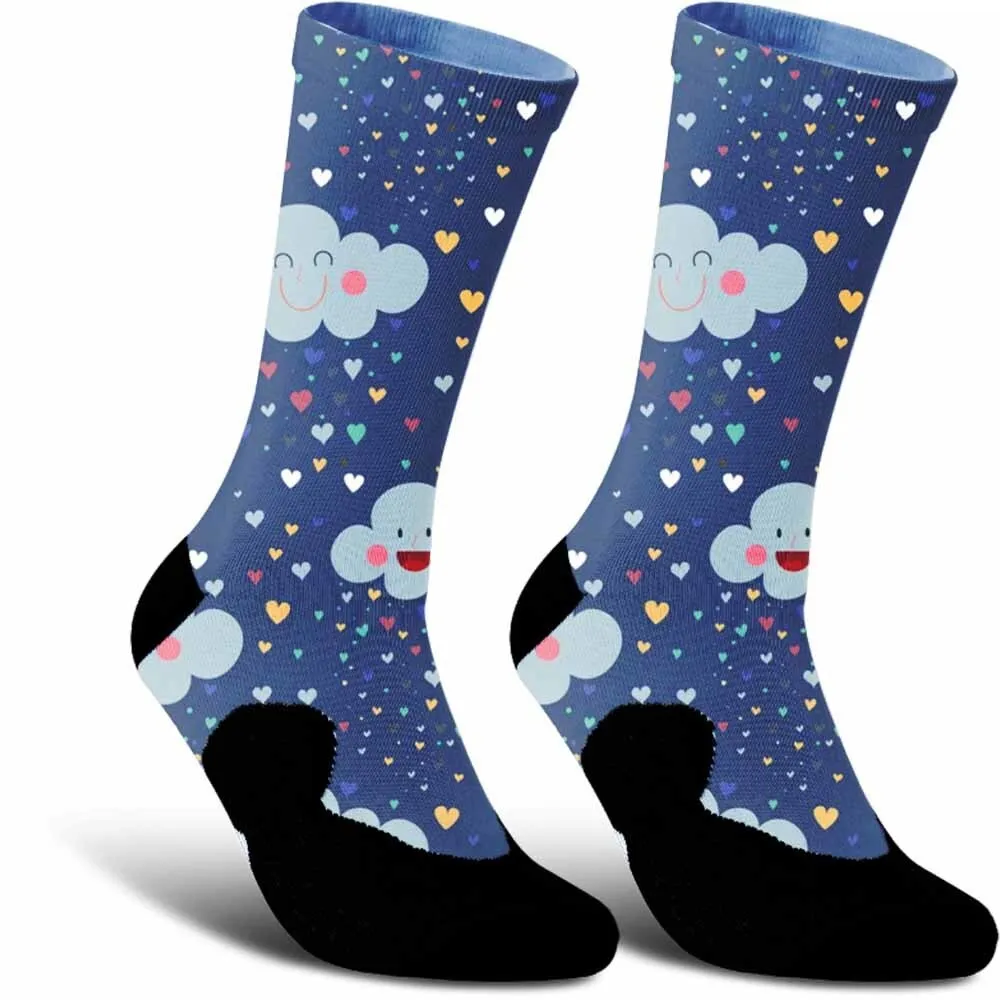 Beautiful cloud heart pattern sports cycling socks, unisex, breathable and durable, tightly fitting, sweat absorbing