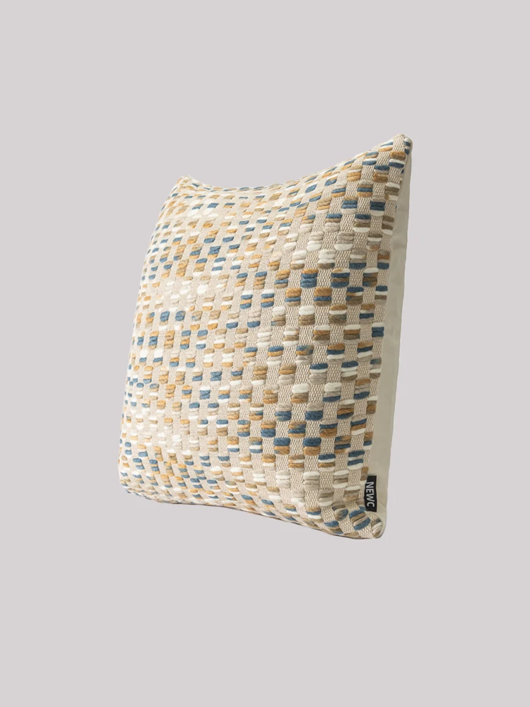 

Line woven throw pillow, living room sofa bay window blue, white and yellow contrasting decorative pillow