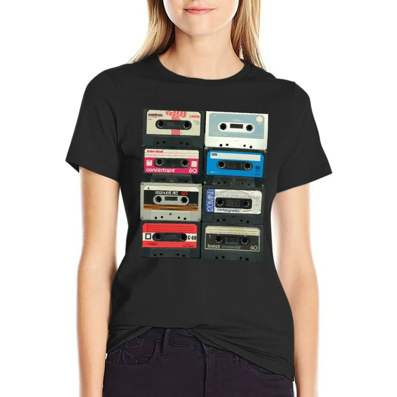 

70's 80's cassettes! T-Shirt graphics Blouse Female clothing tops tight shirts for Women