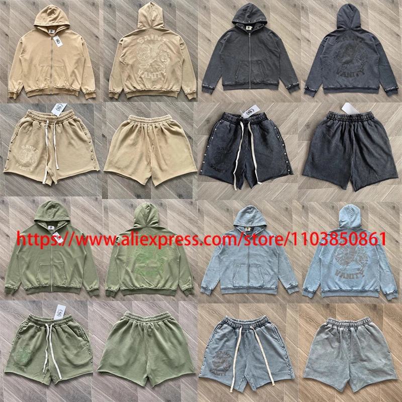 

SAINT VANITY Hoodie Rivet Craft Retro Casual High Quality Logo Print Washed Do Old Cardigan SAINT VANITY Hooded Sweatshirt