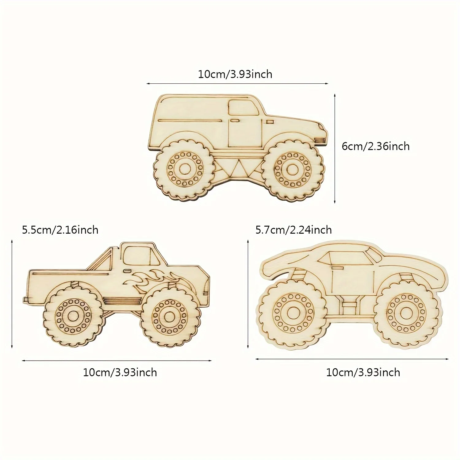 21pcs Unfinished Wood Monster Truck Cutouts Crafts Truck Party Favors Vehicles to Paint Wooden Truck Hanging Ornaments