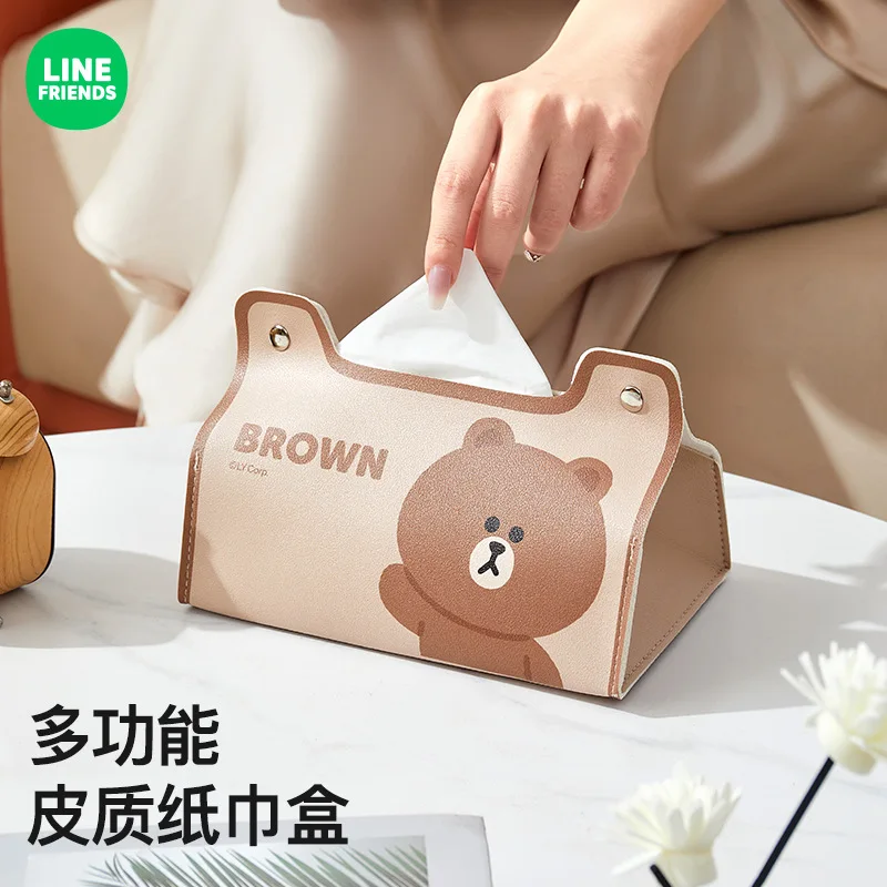 Line Friends Brown Car Tissue Box Anime Kawaii Sally Choco Car Armrest Box Drawn Paper Box Cute Cartoon Creative Tissue Bag Gift