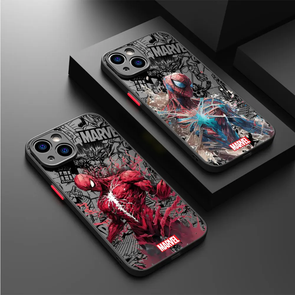 Case for Apple iPhone 8 Plus XR X 12 14 Plus XS Max 7 15 Pro Max 11 Pro 13 Mini Marvel Retro Spiderman Ironman Matte Cover