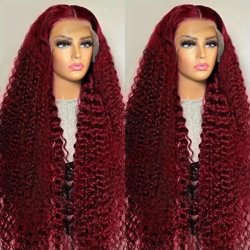 

Front Lace Wig Women's Middle Part Wine Red Big Wave Long Curly Hair Natural Full Wig