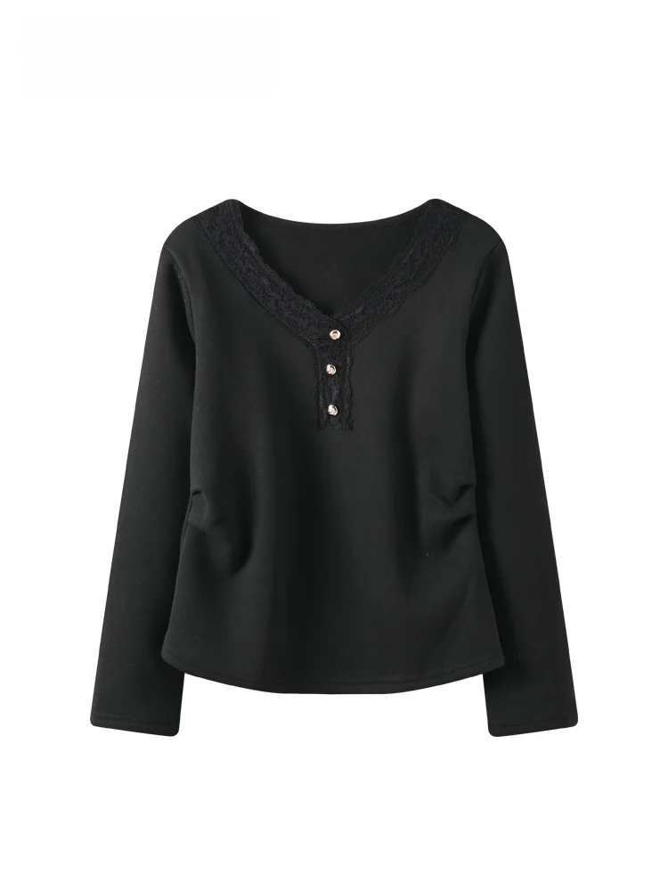 

plus Size Women's round Ne Long Sve Inner Wear Spring Faion Loose Fit Versatile Top Slimming Effect Trendy Casual Tee