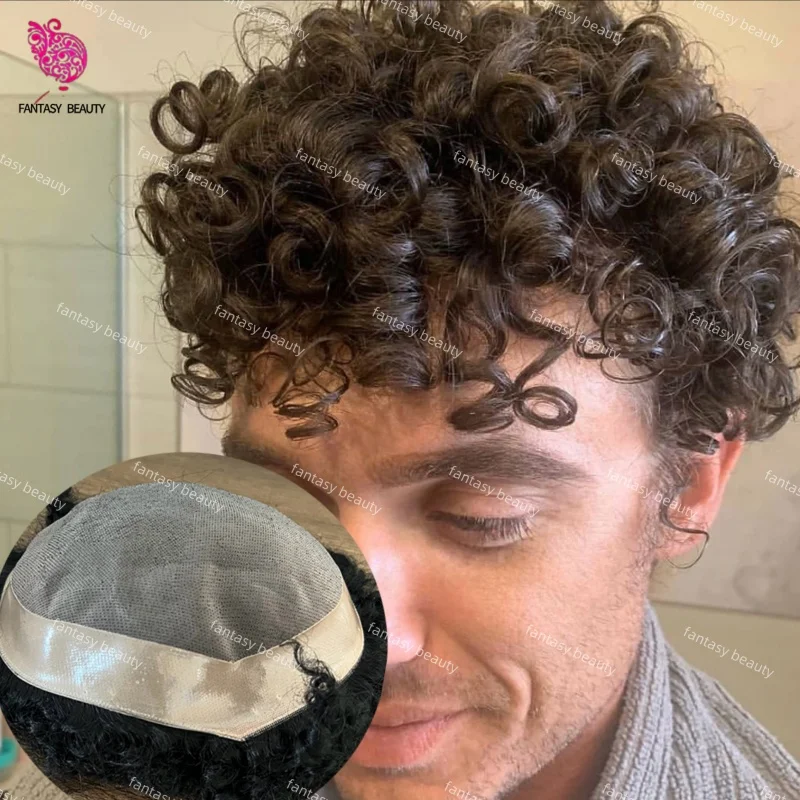 

Черный Коричневый # 2 # 3 # 4 волосы, 100% натуральные индийские человеческие волосы, парики для мужчин, 22 мм, вьющиеся афро-американские мужские парики, тонкий моно и мужской парик из искусственной кожи