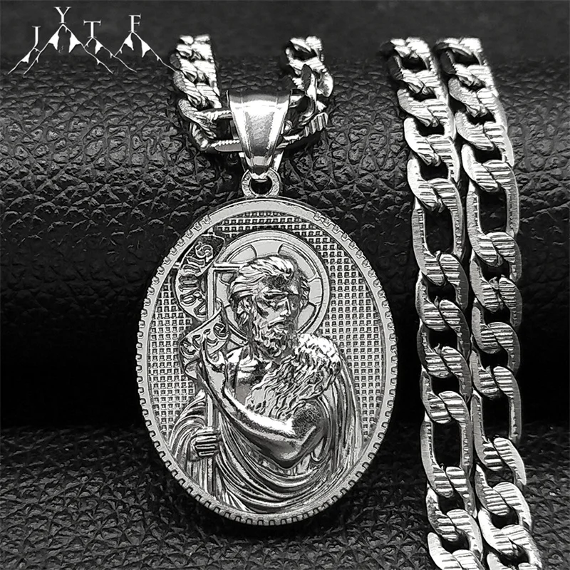 

Saint Benedict Medal Pendant Necklace for Women Men Stainless Steel Silver Color Chain Necklaces Amulet Jewelry San Benito