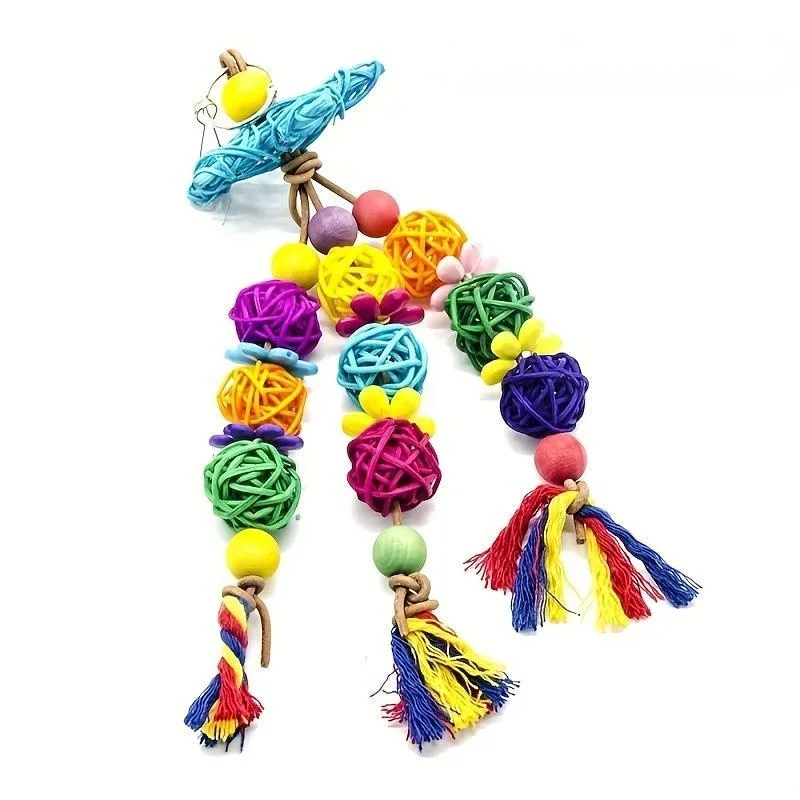 Bird Parrot Swing Toys Star Rattan Ball Shaped Bite Toy Bird Chewing Toy Bird Cage Hanging Decor Accessories Random Color