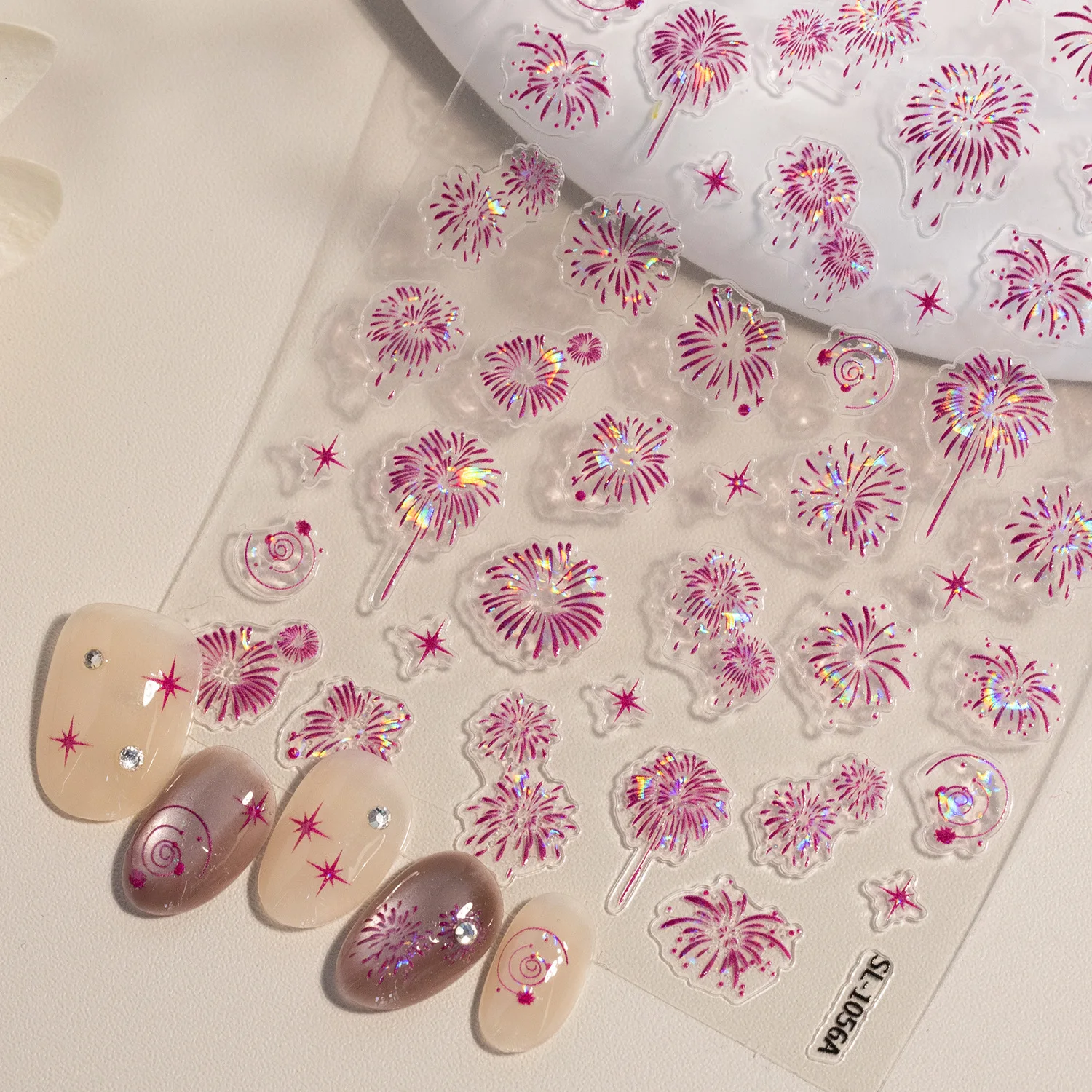 1 Set 5D Embossed Aurora Firework Nail Stickers Shell Shine Glitter Sparkle DIY Manicure Nail Decor Ornaments