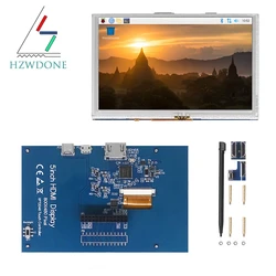 HZWDONE 5 inch LCD Touch Screen Module 800 X 480 HD IPS Display HDMI-Compatible Display Monitor Board for Raspberry Pi 4B/3B