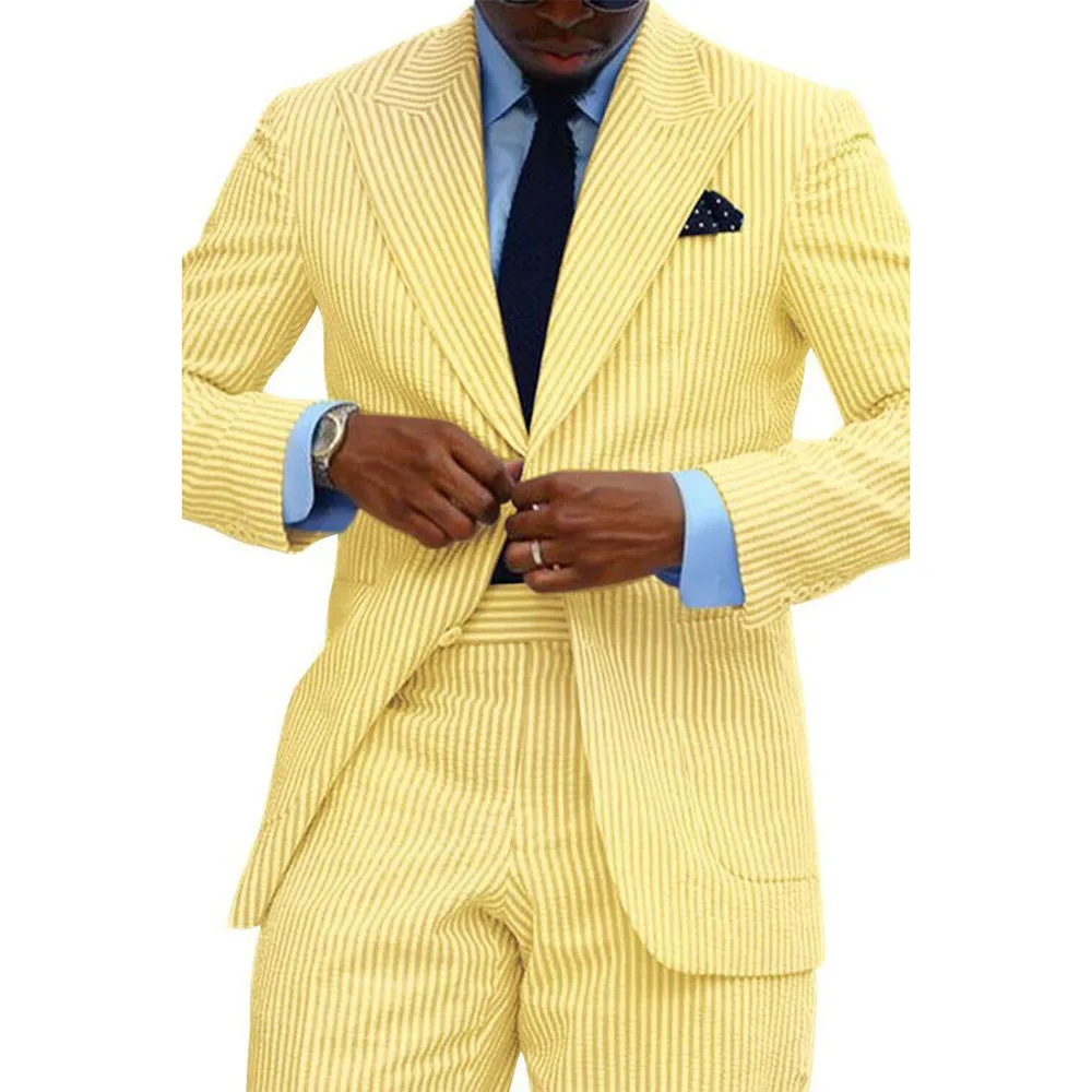 

Fashion Grid Yellow Men Suits Single Breasted 2 Pieces Jacket Pants Peak Lapel Special Situation Male Clothing 2025 Popular
