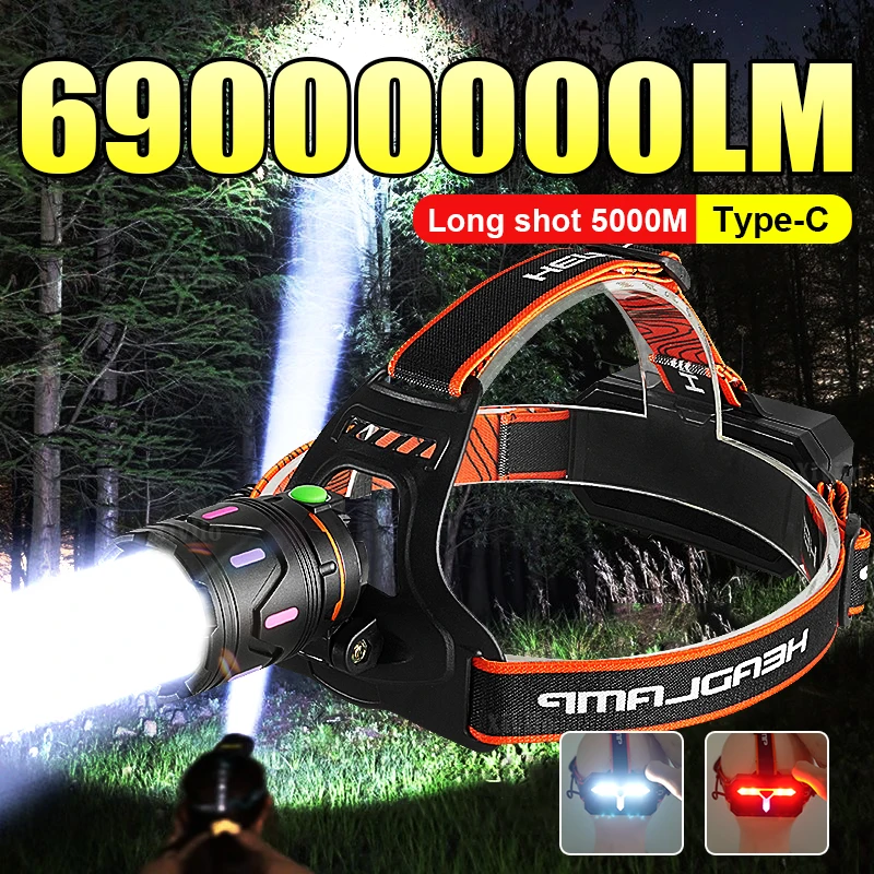 

Сверхмощный светодиодный налобный фонарь 690000000LM, суперяркий, с дальностью действия 5000 м, перезаряжаемый, для рыбалки и охоты