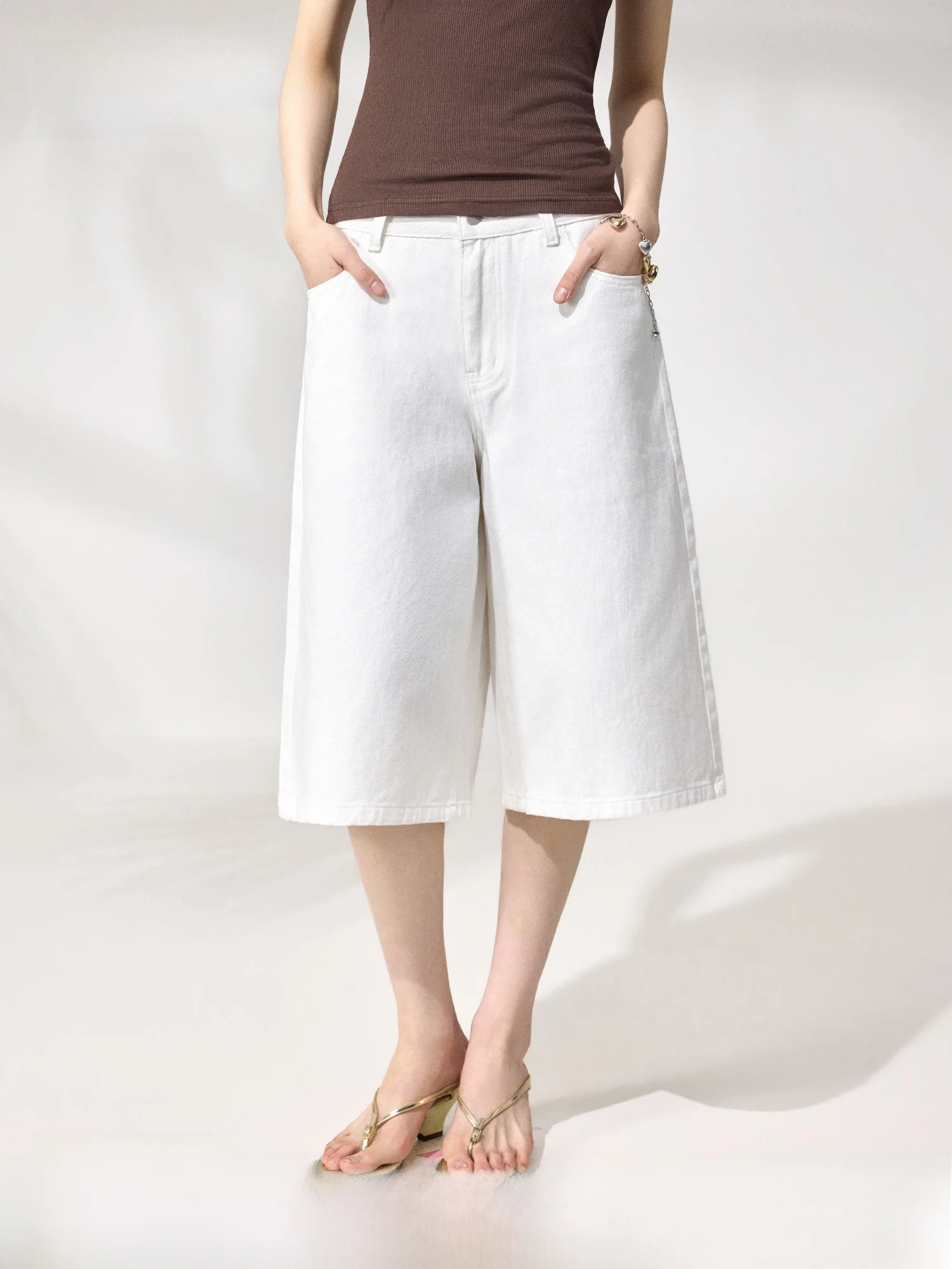 

White Cotton Casual Wide Leg Pants Women's High Waist Button Fly Summer 2026 Versatile Seven-Foot Length Casual Trousers