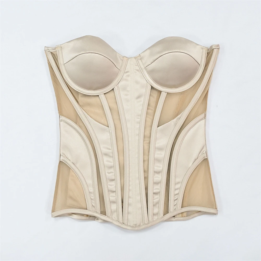 French Style Women Sexy Overbust Corsets Mesh Fishbone With Bra Bodices Wedding Tops Shapewear Slim Body Beauty Bustier