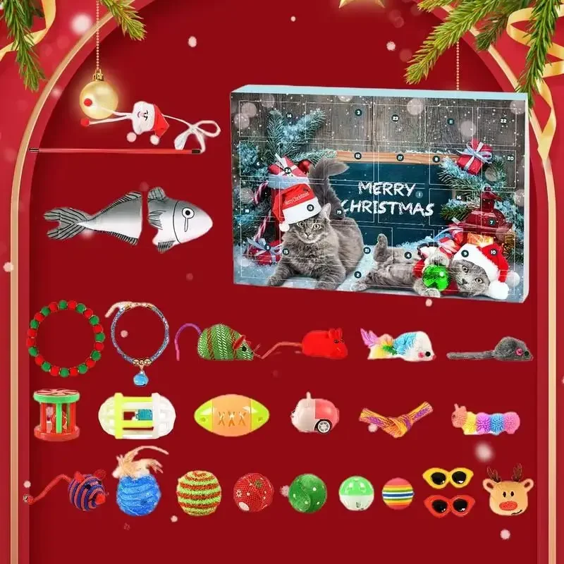 

2024 Christmas Countdown Cat Toys Advent Calendar Kitty Toy Christmas Advent Calendar Santa Kitty Bow Interactive Pet Toy