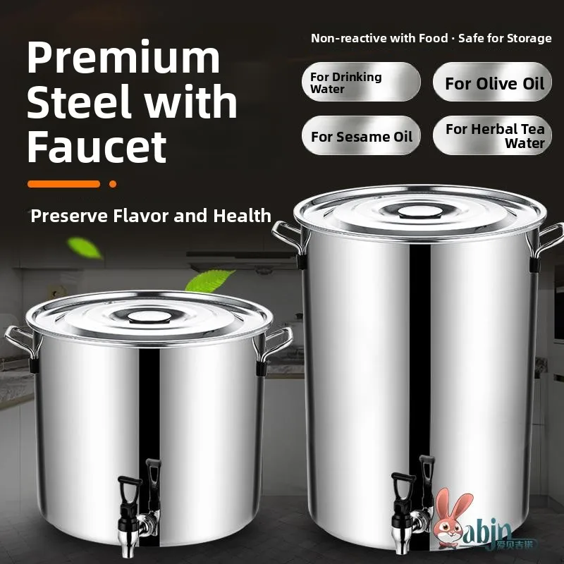 

Большой утолщенный бак для воды из нержавеющей стали 304 с краном для коммерческого использования, емкость для охлаждения чая с крышкой, для домашнего использования