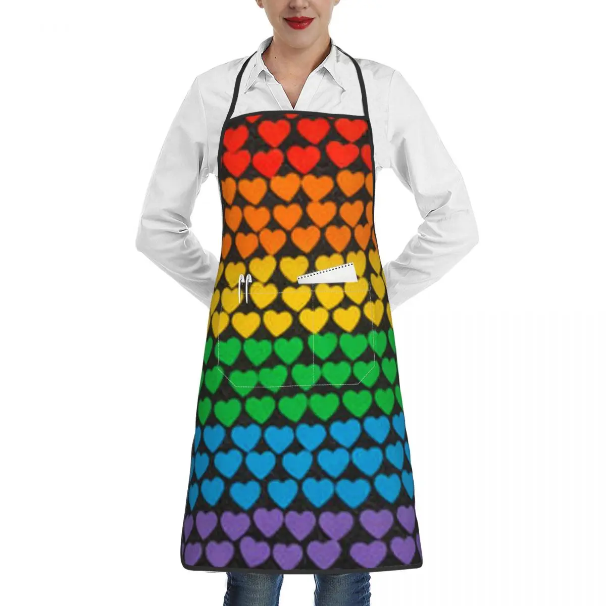 Bandera del arco iris con corazones delantal cocina para adultos Chef babero Tablier cocina hornear pintura