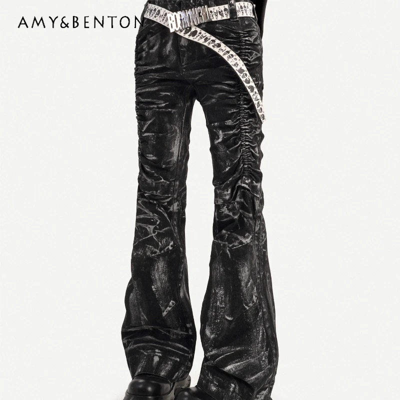 

Gothic Original Punk Subculture Black Women's Jeans Autumn New Heavy Industry Pleated Sweet Cool Personality Long Pants Ladies