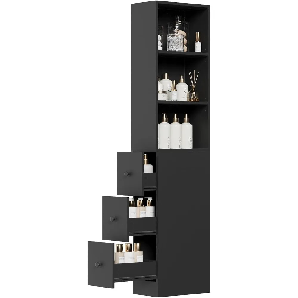 

A High and Narrow Independent Bathroom Storage Cabinet with 3 Adjustable Shelves, Saving Space for The Living Room and Kitchen
