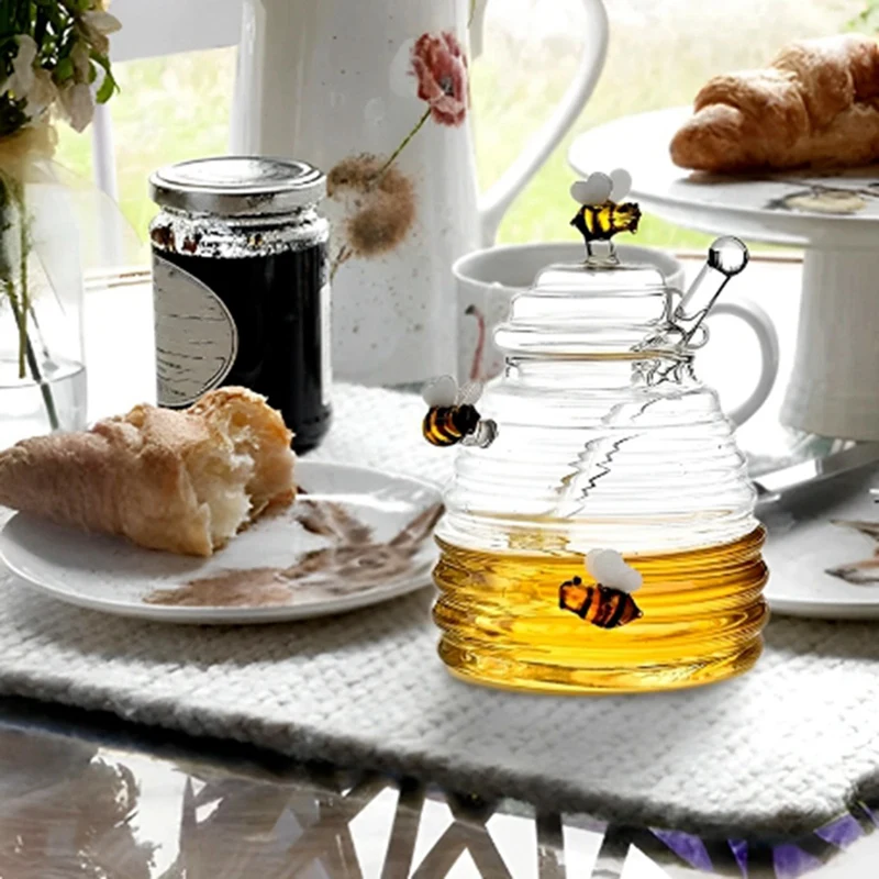 Glass Honeycomb Tank Kitchen Tools Honey Storage Container With Dipper And Lid Honey Bottle For Party Kitchen Home