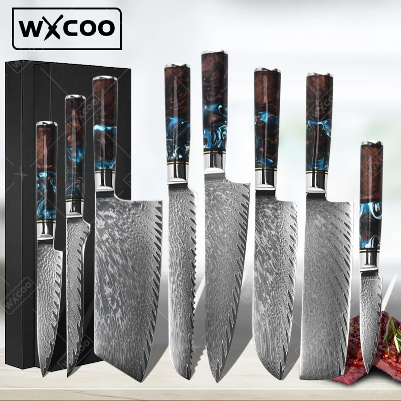 

WXCOO Universal Chef's Knife Sharp Meat Butcher Boning Knives Damascus Steel Kitchen Knives Set Santoku Knife Fruit Bread Slicer